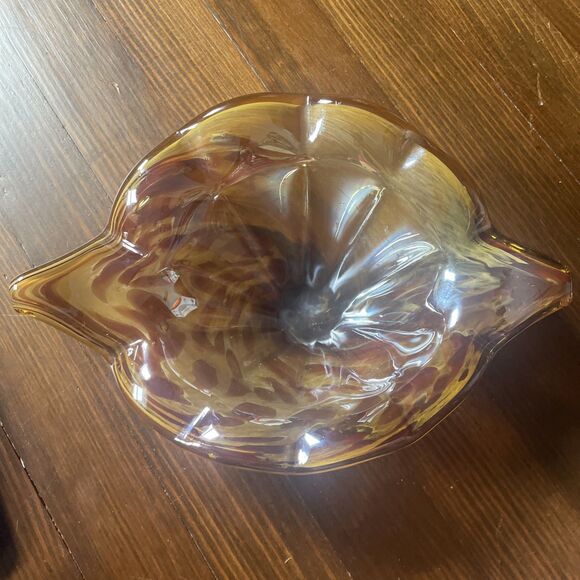 Murano Made in Italy Glass Abstract Bowl Brown Tan Gold...